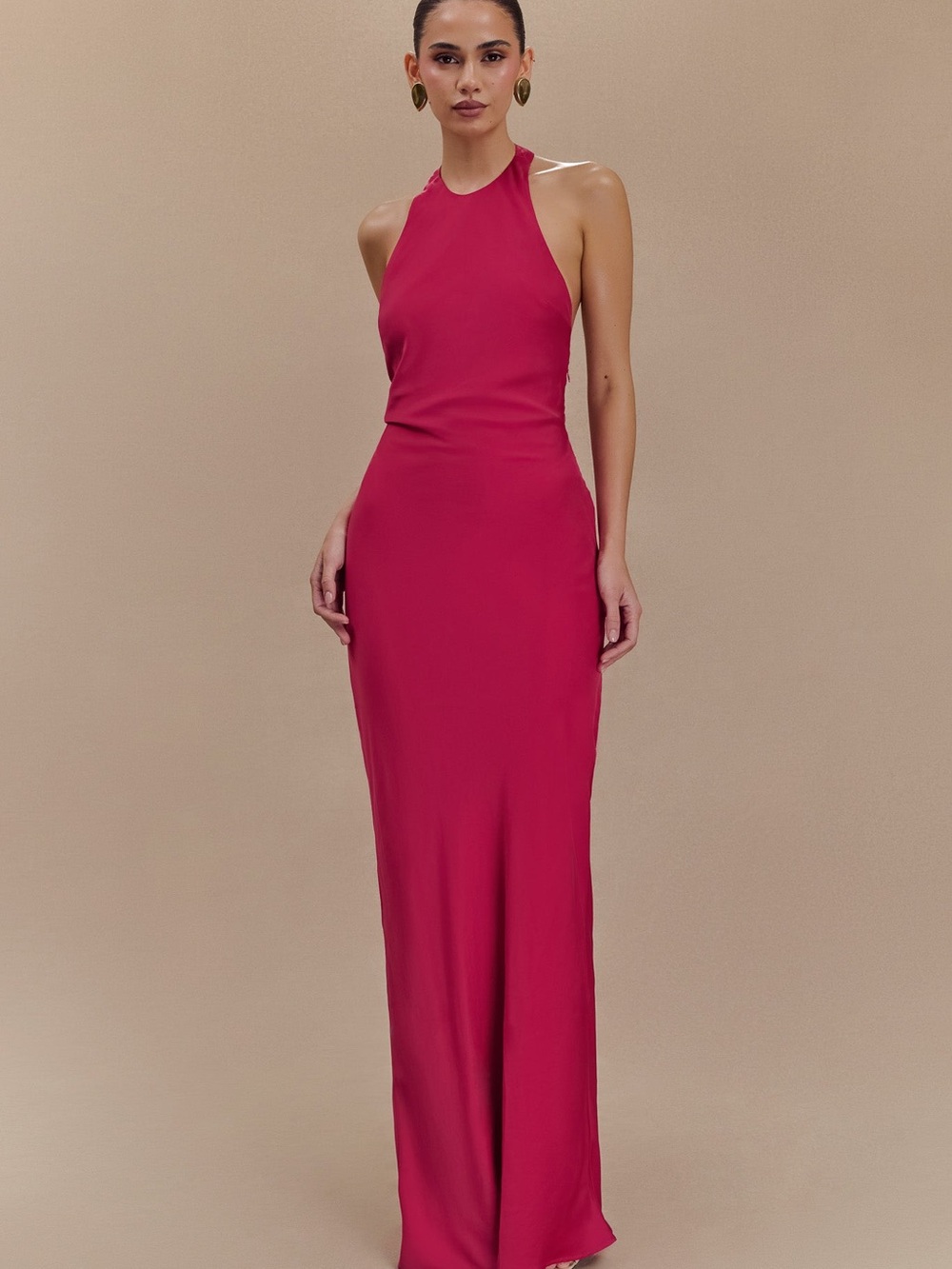 Meshki Deep Raspberry Halter Maxi Dress - Picture 3 of 3